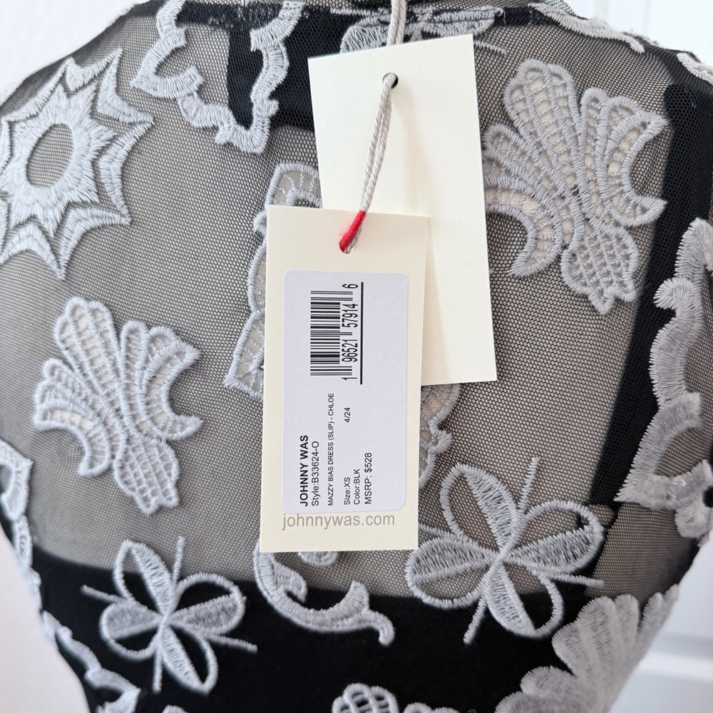 Johnny Was MAZZY BIAS SLIP DRESS V-Neck Black Gray Lined Patterned Maxi NWT XS - Picture 4 of 9